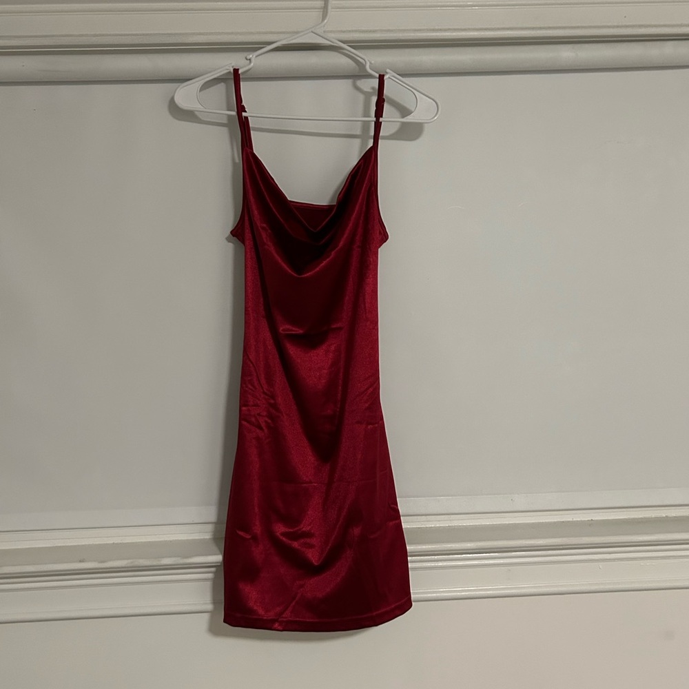 Red, Satin, Tie Back, Homecoming Dress